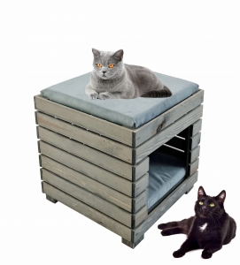Wielofunkcyjna Budka dla Kota Domek Dwupoziomowy z Legowiskami i Siedziskiem dla Kota (DOMKOT4 SN OBICIE SN)