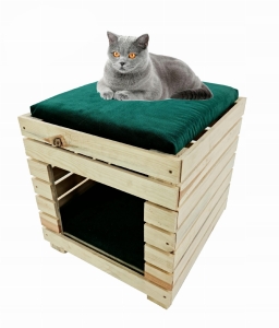 Wygodny Domek Dwupiętrowy dla Kota z Miękkimi Legowiskami i Siedziskiem Kocie Legowisko   DOMKOT4 N OBICIE K