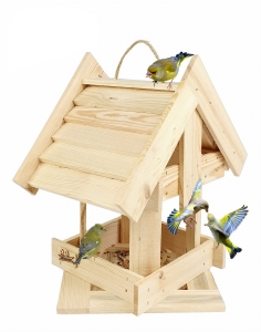 Naturalny Karmnik dla Ptaków Ekologiczna Budka z Drewna na Karmę Ptasia Stołówka Wisząca do Ogrodu  na Działkę (K201 N)