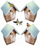 Cztery Budki Lęgowe w Zestawie Drewniany Domek Skrzynka do Gniazdowania dla Mniejszych Ptaków Zawieszana z Ocynkowanym Dachem pATYNOWANA ( BL71 O PT BIx4 )