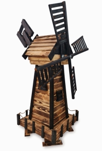 Obracany Wiatrak Ogrodowy XXL z Wirującymi Łopatkami Lite Drewno 112CM Opalany (WP2 OPAL2)