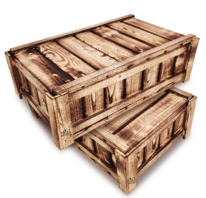 Multifunkcyjna Drewniana Skrzynia 2 Sztuki Zamykany Stylowy Organizer na Żywność i inne Przedmioty 63,5x37,5CM Eko Produkt Opalane Drewno SKRZ1 OPAL x2