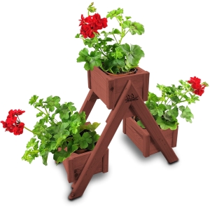 Kwietnik Z Litego Drewna Impregnowany Stelaż Na Kwiaty 3 Doniczki Balkonowy Dekoracyjny  Z Folią 47x42x22 DKWF38 O 