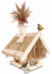 Sielski Karmnik Dla Ptaków Ze Strzechą Trzcinowy Domek Bezpieczny Karmnik  Dla Ptaków Na Zimę i Lato Karmnik na ziarno z dozownikiem Ekologiczny domek budka dla ptaków K2 N