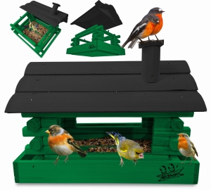 Karmnik Drewniany Zielony z Czarnym z Otwieranym Dachem na Balkon Taras Okno Karmniki Ekologiczne Ozdobne Schronienie Domek Karmniczek na Pokarm dla Ptaków K182a  K CZ