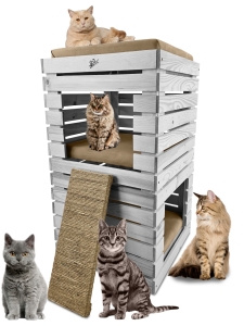 Wieża wysoka obserwatorium dla kotów wszystkich ras drapak 3 legowiska z poduszkami DOMKOT5 SNP OBICIE 2