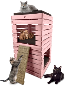 Wypoczynek dla kota kotów 3 poziomowy 3 wymienne poduszki drapak buda kota domek drewniany DOMKOT5 RÓPP OBICIE 4