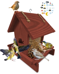 karmnik wiszący drewniany kolor brązowy idealny karmnik dla ptaków dzikich na pokarm dla sikorek K29 O