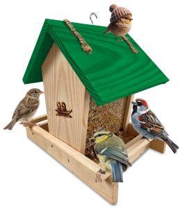 Karmnik drewniany dla ptaków z dozownikiem na karmę dla sikorek karmniki na parapet na okno ekologiczny K29 N K