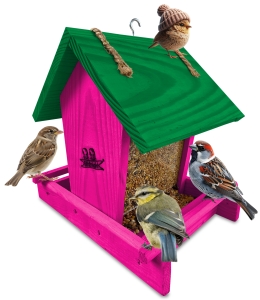 Karmnik sosnowy ekologiczny z dozownikiem na ziarno na słonecznik karmniki dla ptaków zimowych  kolor różowy K29 RÓ K