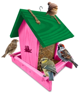 Karmnik drewniany dla sikorek dla wróbli dozownik z szybką na karmę dla ptaków K29 RÓP K