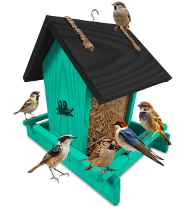 Mały drewniany karmnik dla ptaków szklany dozownik na karmę ozdoba ogrodu K29 MR CZ