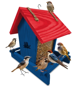 Mały karmniczek z drewna ozdobny na słonecznik ziarno szklany dozownik karmniki kolorowe K29 NB CB