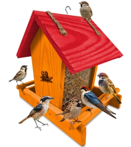 Karmnik sosnowy dla ptaków do ogrodu na zimę sikorki gile szklany dozownik na karmę K29 B CB