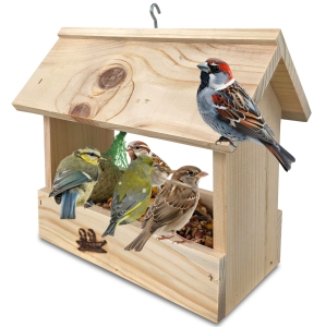 Karmnik drewniany dla ptaków budka na ziarno słonecznik dla sikorek K204 N