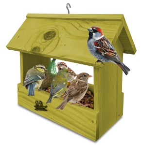 Prosty karmnik drewniany dekoracja do ogrodu na karmę dla dzikich ptaków wróble sikorki K204 OLI