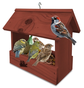 Prosty karmnik drewniany domek dla ptaków brązowy na słonecznik K204 O 