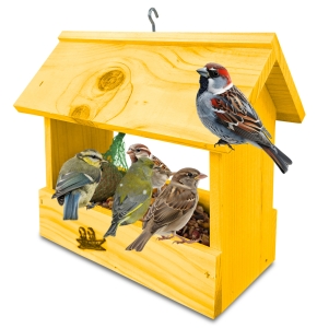 Karmnik drewniany z haczykiem do zawieszenia na drzewie na słonecznik na ziarno dla sikorek dzwońców domek dla ptaszków K204 ZB