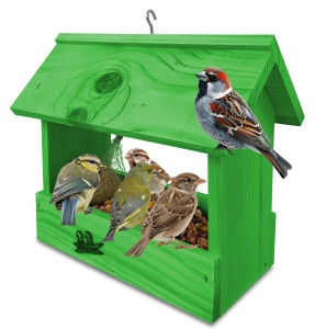 Mały karmnik z drewna sosnowego do ogrodu na zimę dla dzikich ptaków domek dla wróbli na sypką karmę K204 ZZ