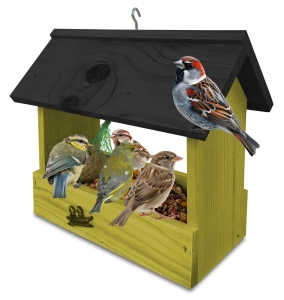 Prosty karmnik drewniany ekologiczna dekoracja do ogrodu domek dla ptaszków zimowych na ziarno wróble dzwońce K204 OLI CZ