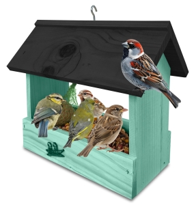 Mały karmnik drewniany solidny impregnowany z haczykiem do zawieszenia na drzewie do postawienia na tarasie balkonie budka dla ptaszków K204 MRP CZ