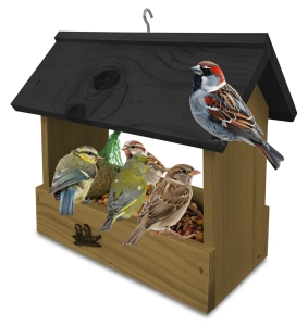 Karmnik drewniany dla dzikich ptaków z haczykiem domek schronienie dla sikorek na okno na balkon K204 DEB CZ