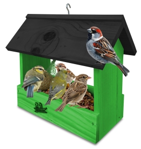 Prosty karmnik dla ptaków na ziarno na słonecznik kolor żółty impregnowany domek dla ptaszków na balkon taras parapet budka dla sikorek K204 ZZ CZ