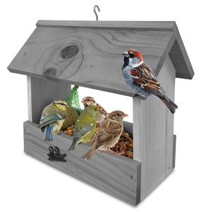 Prosty karmnik drewniany impregnowany budka schronienie dla dzikich ptaków do ogrodu na taras K204a SNP SN