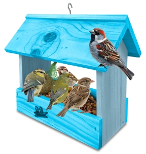 Prosty karmnik z drewna litego ekologiczna dekoracja na taras balkon budka na orzechy dla dzięciołów K204a NBPP NBP