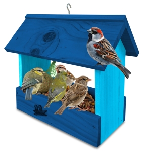 Mały karmnik drewniany solidny impregnowany z haczykiem do zawieszenia na drzewie do postawienia na tarasie balkonie budka dla ptaszków K204a NBP NB