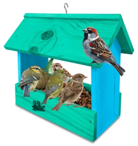 Karmnik drewniany dla dzikich ptaków z haczykiem domek schronienie dla sikorek na okno na balkon K204a NBP MR