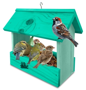 Karmnik budka z drewna litego na ziarno na słonecznik dla dzikich ptaków eko dekoracja do ogrodu K204a MRP MR