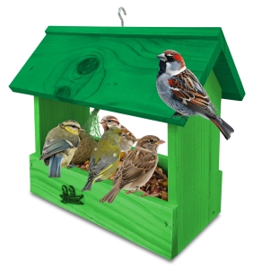 Prosty karmnik dla ptaków na ziarno na słonecznik kolor żółty impregnowany domek dla ptaszków na balkon taras parapet budka dla sikorek K204 ZZ K