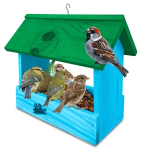 Dekoracyjny karmnik drewniany solidny zaimpregnowany idealny na parapet na balkon taras na słonecznik dla ptaszków duży wybór kolorów K204 NBP K