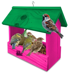 Karmnik drewniany impregnowany prosta solidna konstrukcja do ogrodu dla ptaków na ziarno słonecznik wróble dzwońce sikorki K204 RÓ K