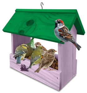 Prosty karmnik z drewna litego ekologiczna dekoracja na taras balkon budka na orzechy dla dzięciołów K204 FNP K