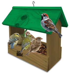 Karmnik drewniany dla dzikich ptaków z haczykiem domek schronienie dla sikorek na okno na balkon K204 DEB K