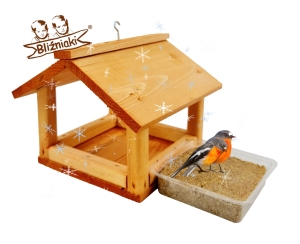 Mały Karmnik dla Ptaków Zawieszany Impregnowany Ekologicznie w Zestawie z Karmą Orzechową Mieszanką Wysokoenergetyczną dla Wszystkich Gatunków Ptaków (K135B + PBLOK1) 